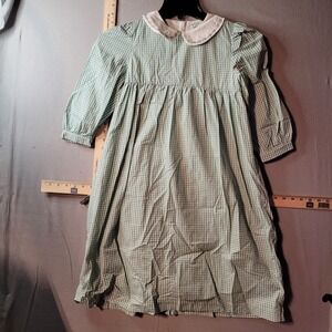 AS Collection Girls Green Gingham Embroidered Peter Pan Collar Dress Size 12 NWT
